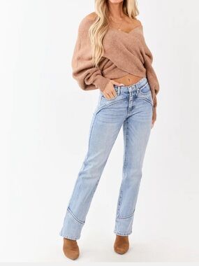 New Saige Seam Detail Ridged Magic Straight Leg Denim Tummy Control Size 13/31
